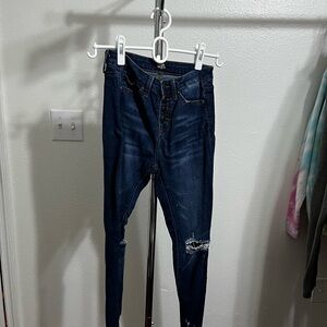 Blue Skinny Jeans with Distressed Details